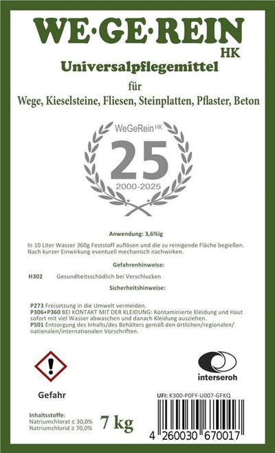 Wegerein 7 kg, Steinpflegemittel Reinigungsmittel Grünbelagentferner