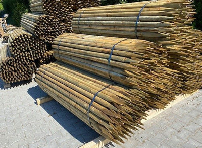 100 St. Holzpfosten 2 m rund gefräst 6 cm Zaunpfähle Zaunpfosten Kiefer Staketen