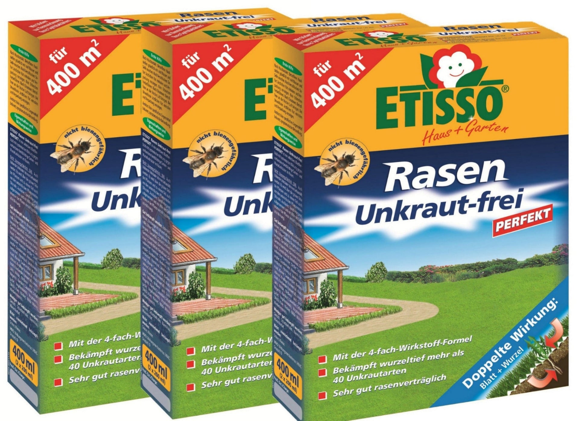 Etisso 3 x 400 ml (1,2 ltr.) Rasenunkrautvernichter Unkrautfrei Perfek –  Heinrichs Agrar