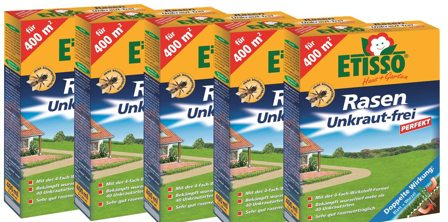 Etisso 2 l = (5 x 400 ml) Rasenunkrautvernichter Unkrautfrei Perfekt
