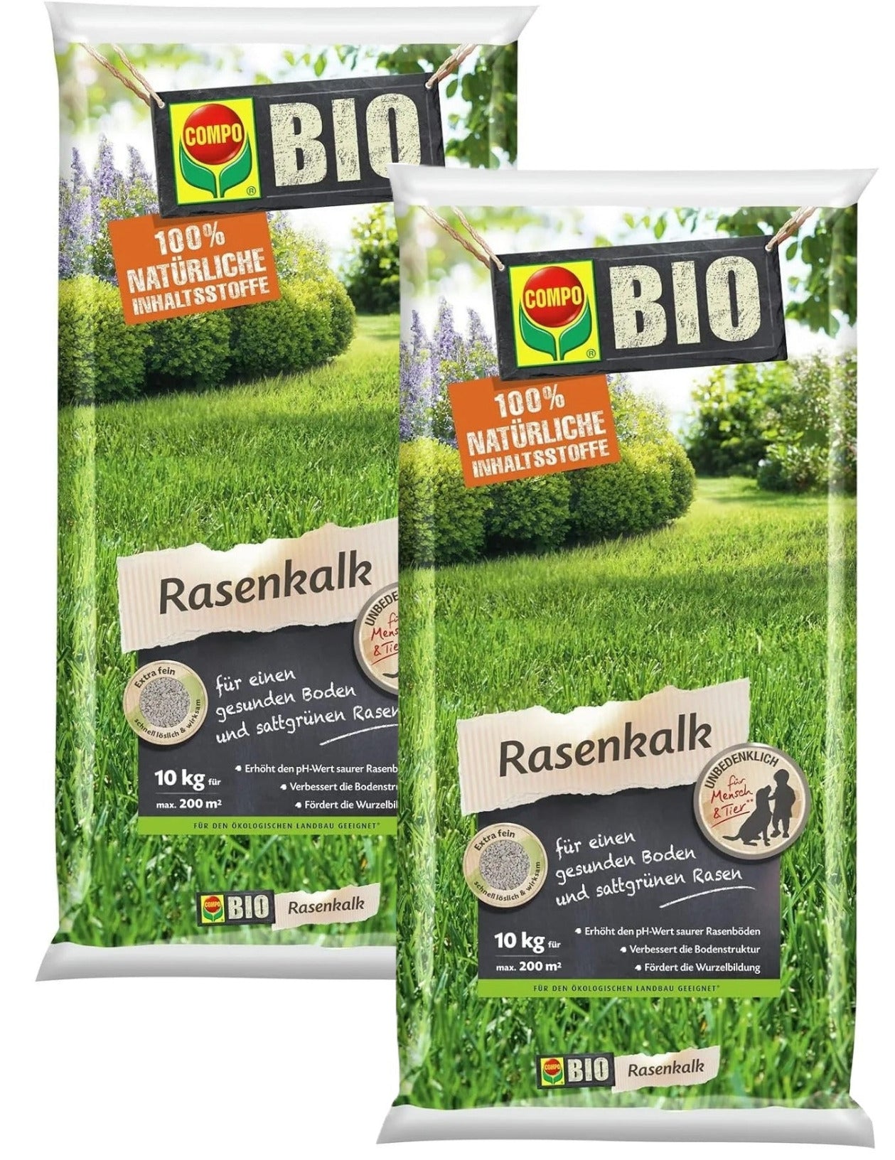 2 x 10 kg Säcke (20 kg) Compo Rasenkalk Gartenkalk