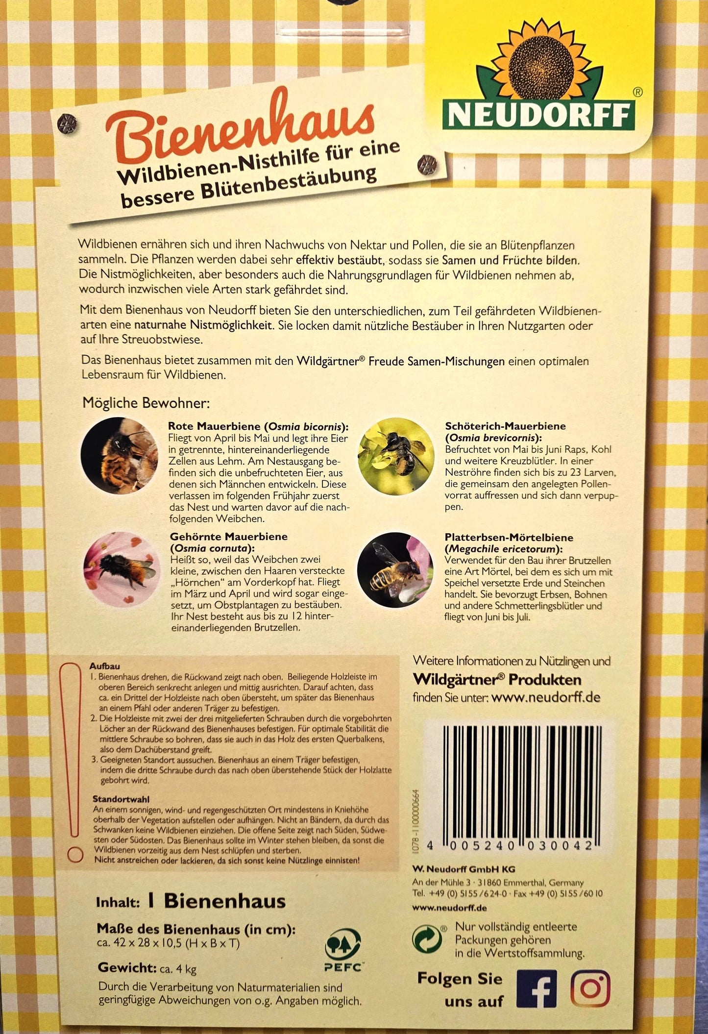 Neudorff Bienenhaus - Wildbienen Nisthilfe, Insektenhotel