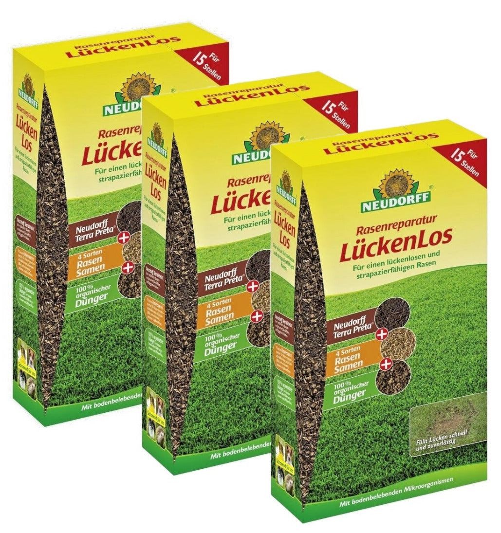 Neudorff 3x 1,2 kg Rasenreparatur LückenLos Saatgut und Dünger, organisch