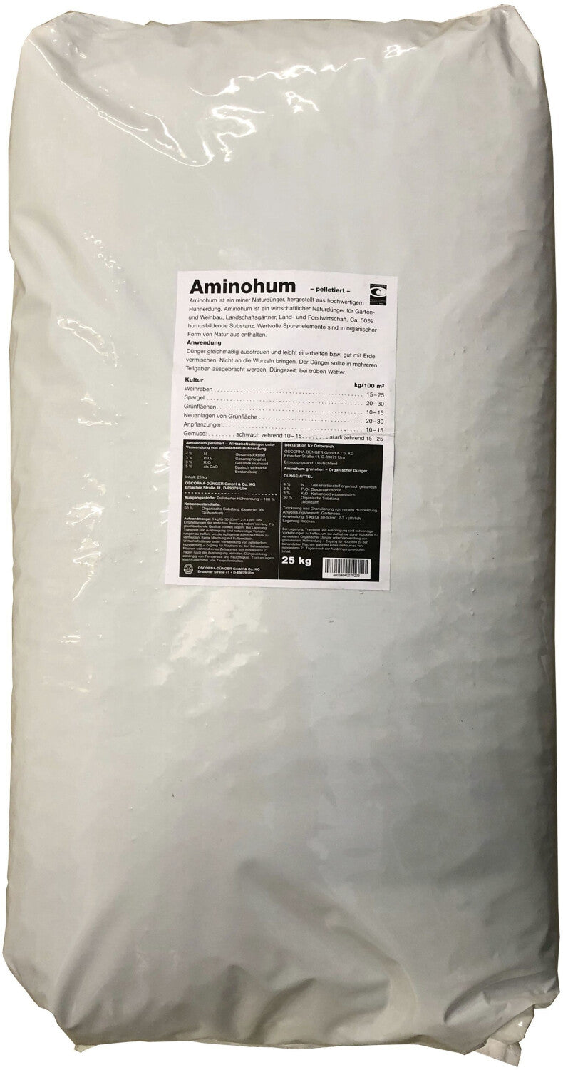Oscorna Aminohum 25kg Hühnerdünger Pellet Gartendünger Rasendünger NaturdüngerProfi Dünger NPK Cux Rasendünger organisch 25 kg Humuskorn pelletiert