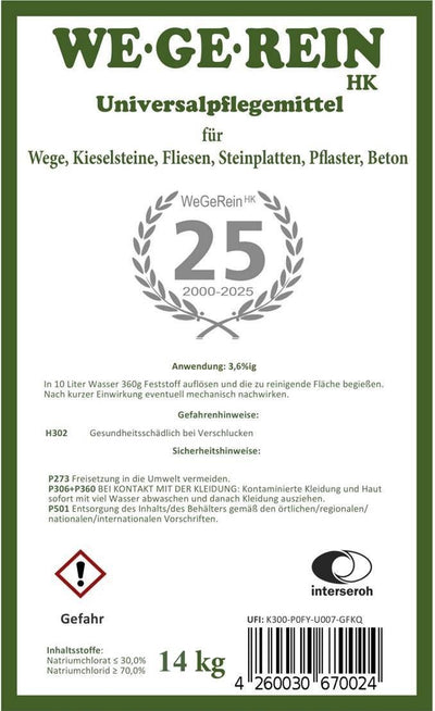 Wegerein 14 kg Steinpflegemittel Reinigungsmittel Grünbelagentferner