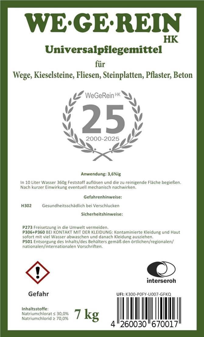 Wegerein 7 kg, Steinpflegemittel Reinigungsmittel Grünbelagentferner