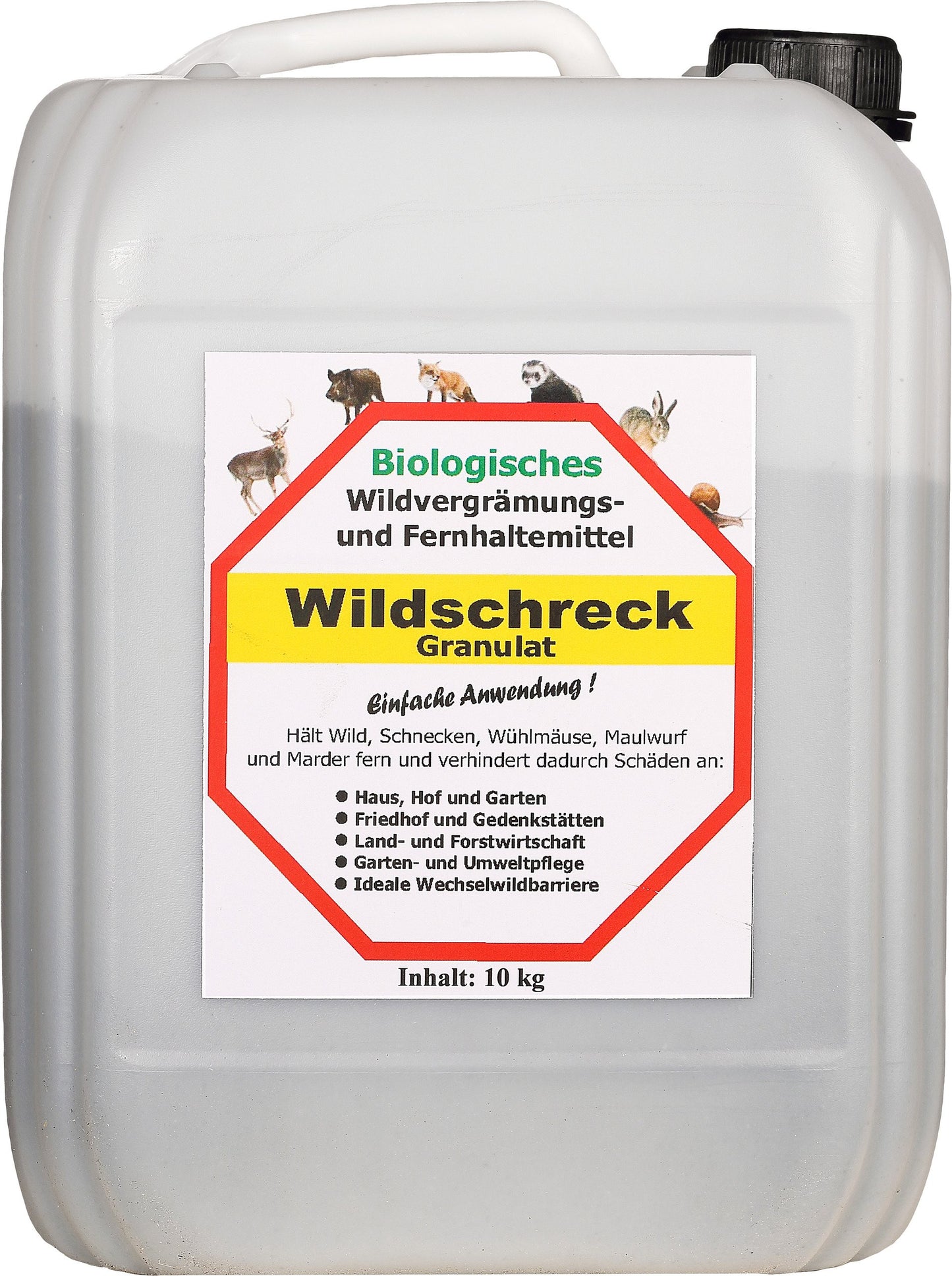 Wildschreck Granulat 10kg Eimer/Kanister - Biologisches Wildvergrämungs- und Fernhaltemittel