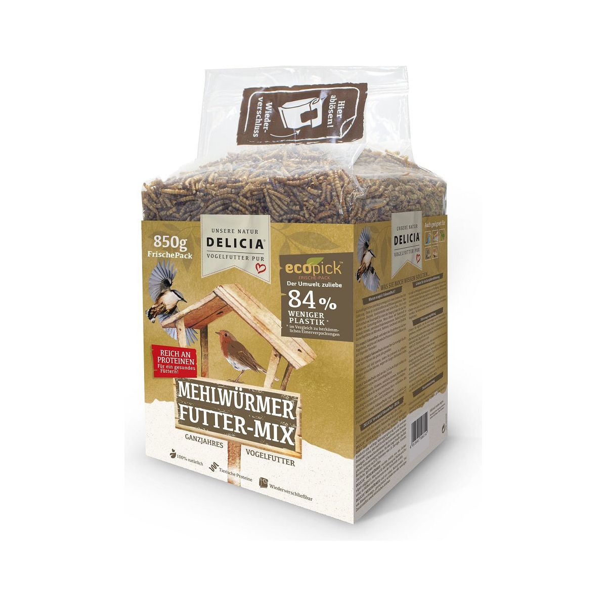 DELICIA Mehlwürmer Futter-Mix 850g Frische-Pack