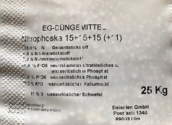 NPK 15+15+15+11 Rasendünger 25 kg
