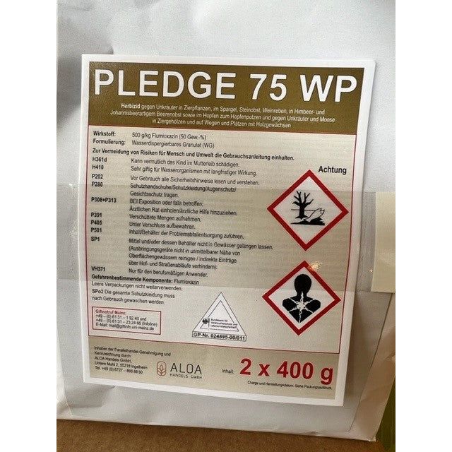 § Pledge 75 WP = Vorox F 800 g = Sumimax = Wirkstoff: 500 g/kg Flumioxazin
