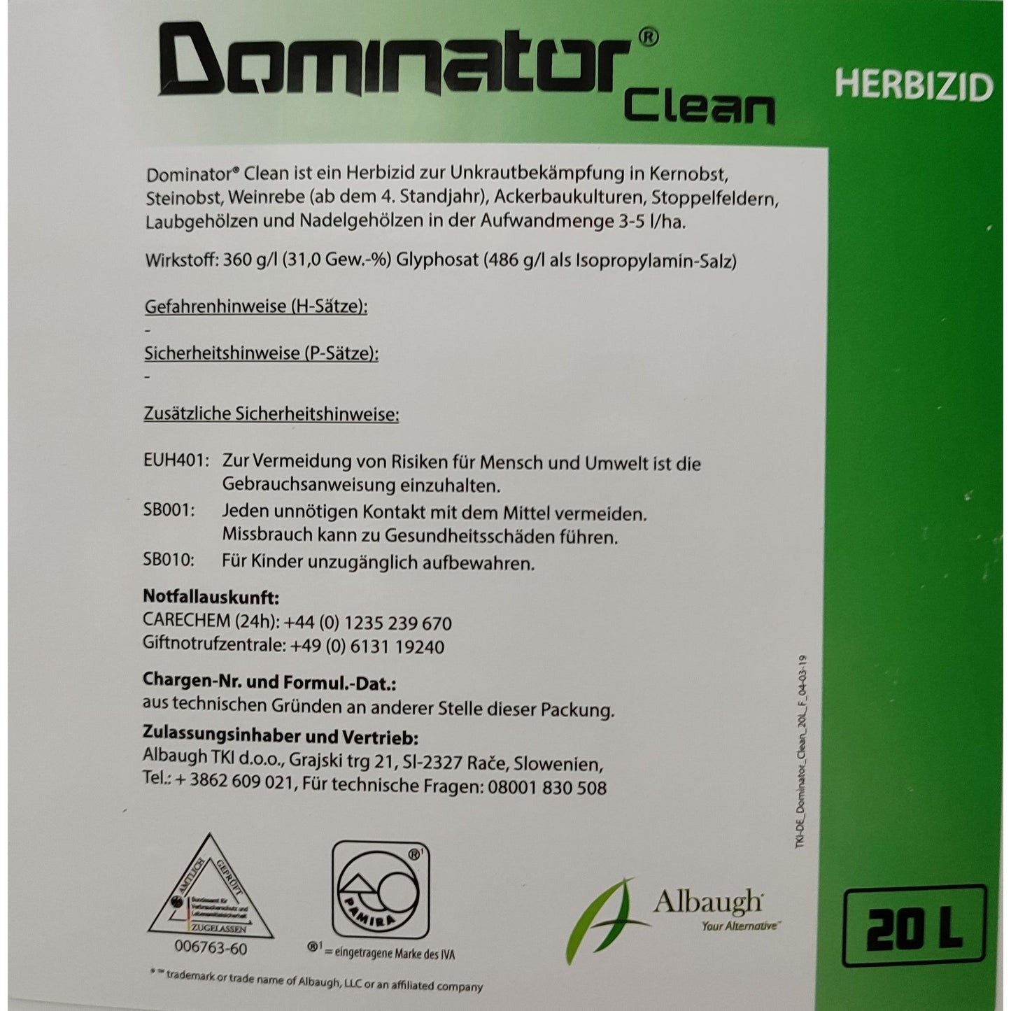 § 20 l Dominator Clean Unkrautvernichter Glyphosat