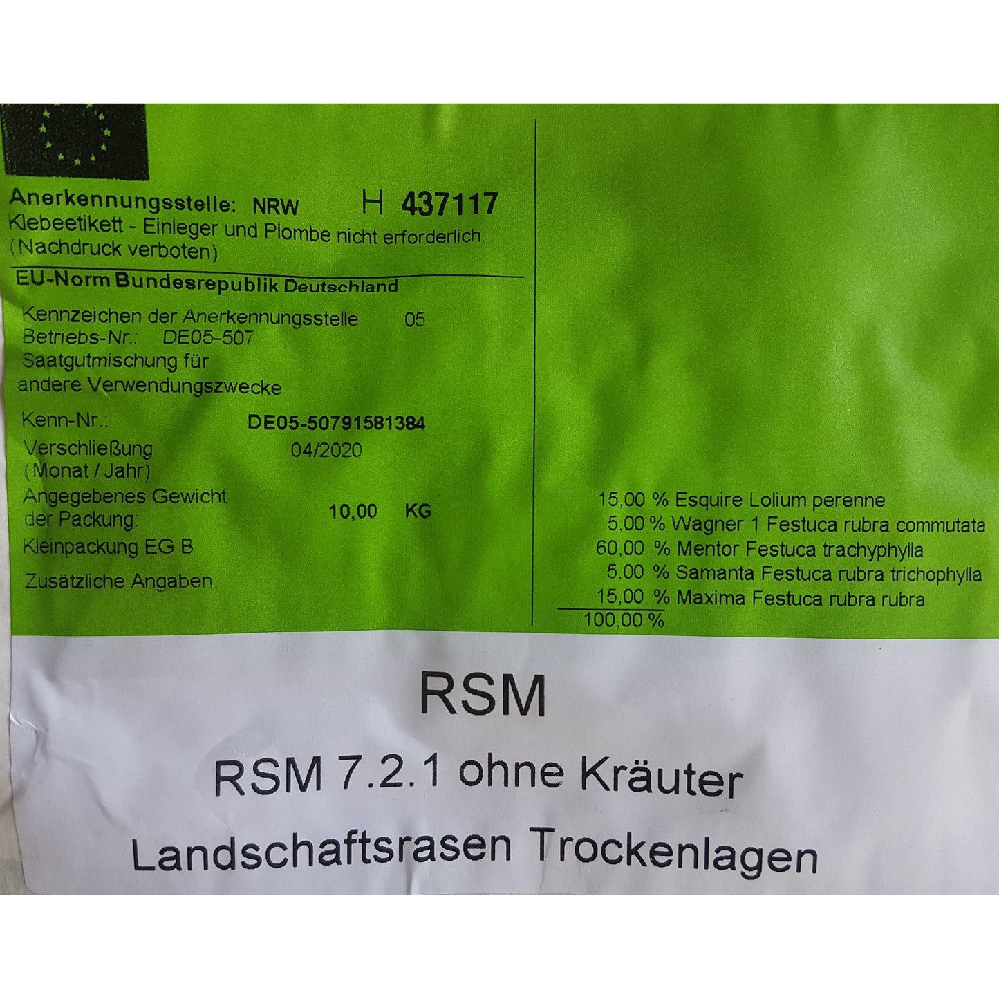 RSM 7.2.1 ohne Kräuter / Landschaftsrasen Trockenlagen 10 Kg