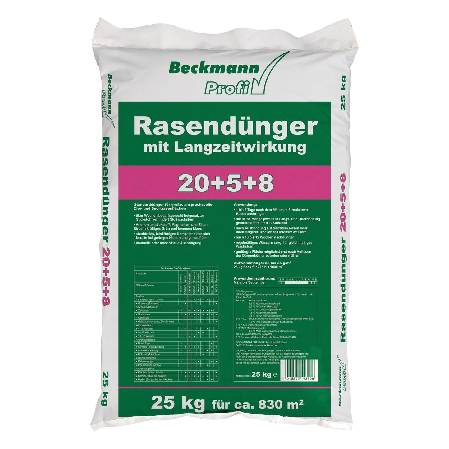 Beckmann 25 kg Rasendünger mit Langzeitwirkung  20+5+8